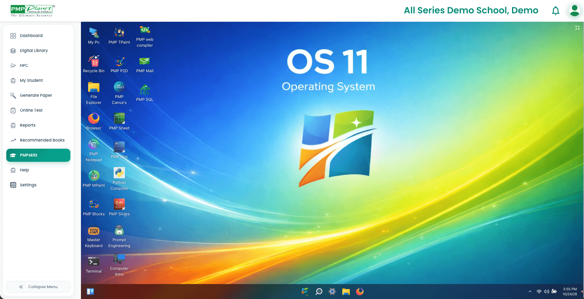 PMPskilz LMS Web Application launcher interface